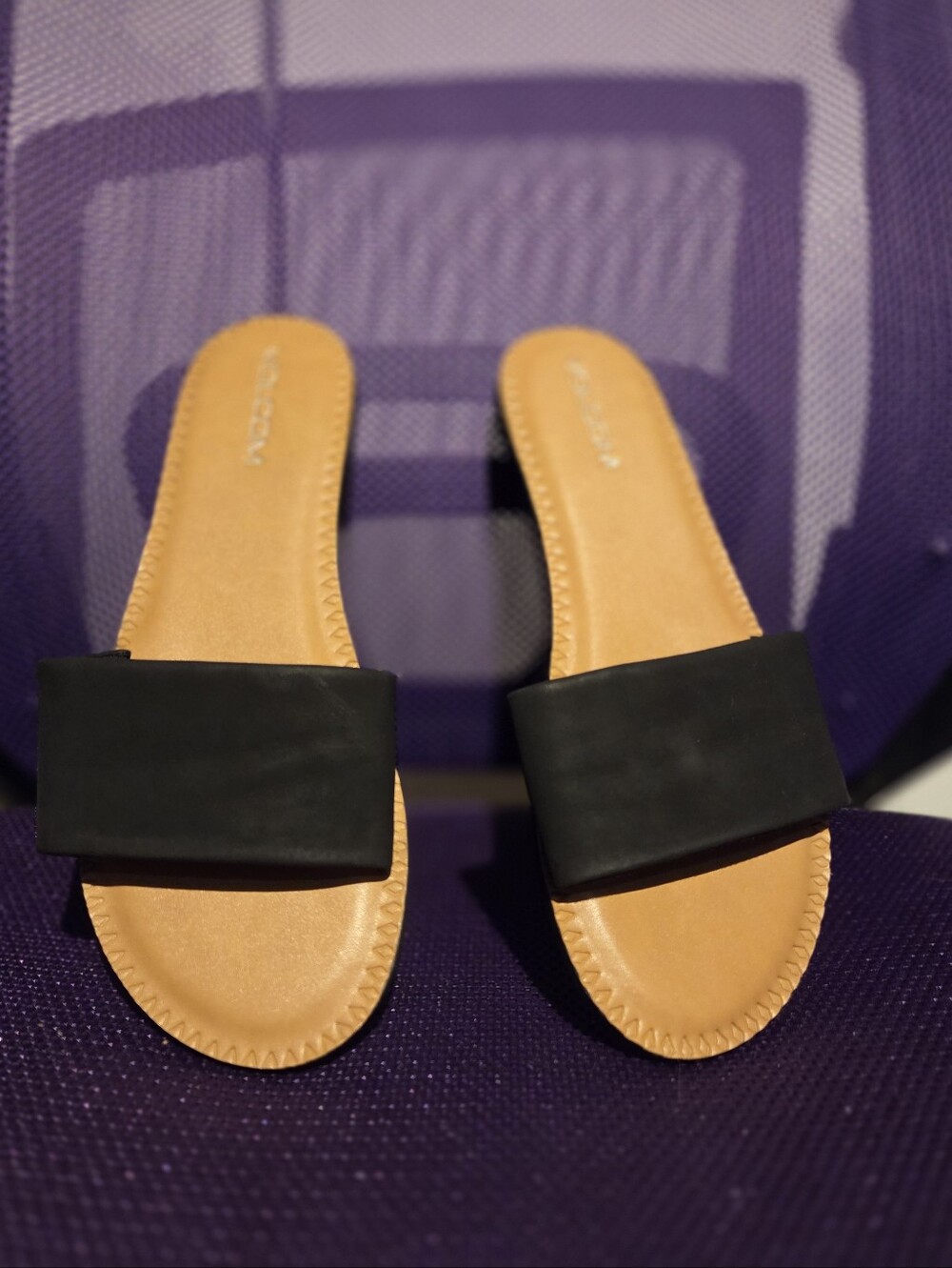 Women's Volcom Black Slide Sandals with Tan Footbed